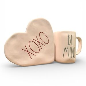 Rae Dunn PINK Ceramic XOXO Valentines Day Heart & ‘BE MINE’ matching mug set